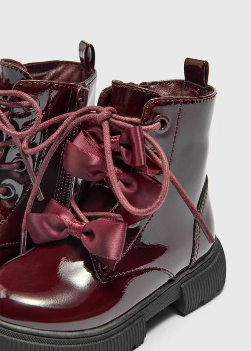 Girls Burgundy Bow Lace Boots (Younger 4-12) - 4 Infants Image 2