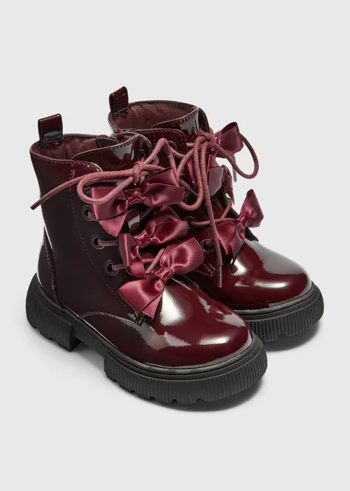 Girls Burgundy Bow Lace Boots (Younger 4-12) - 4 Infants Image 1