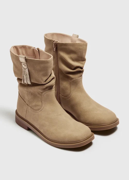 Girls Tan Western Slouch Boots (Younger 8-Older 2) - 8 infants Image 1