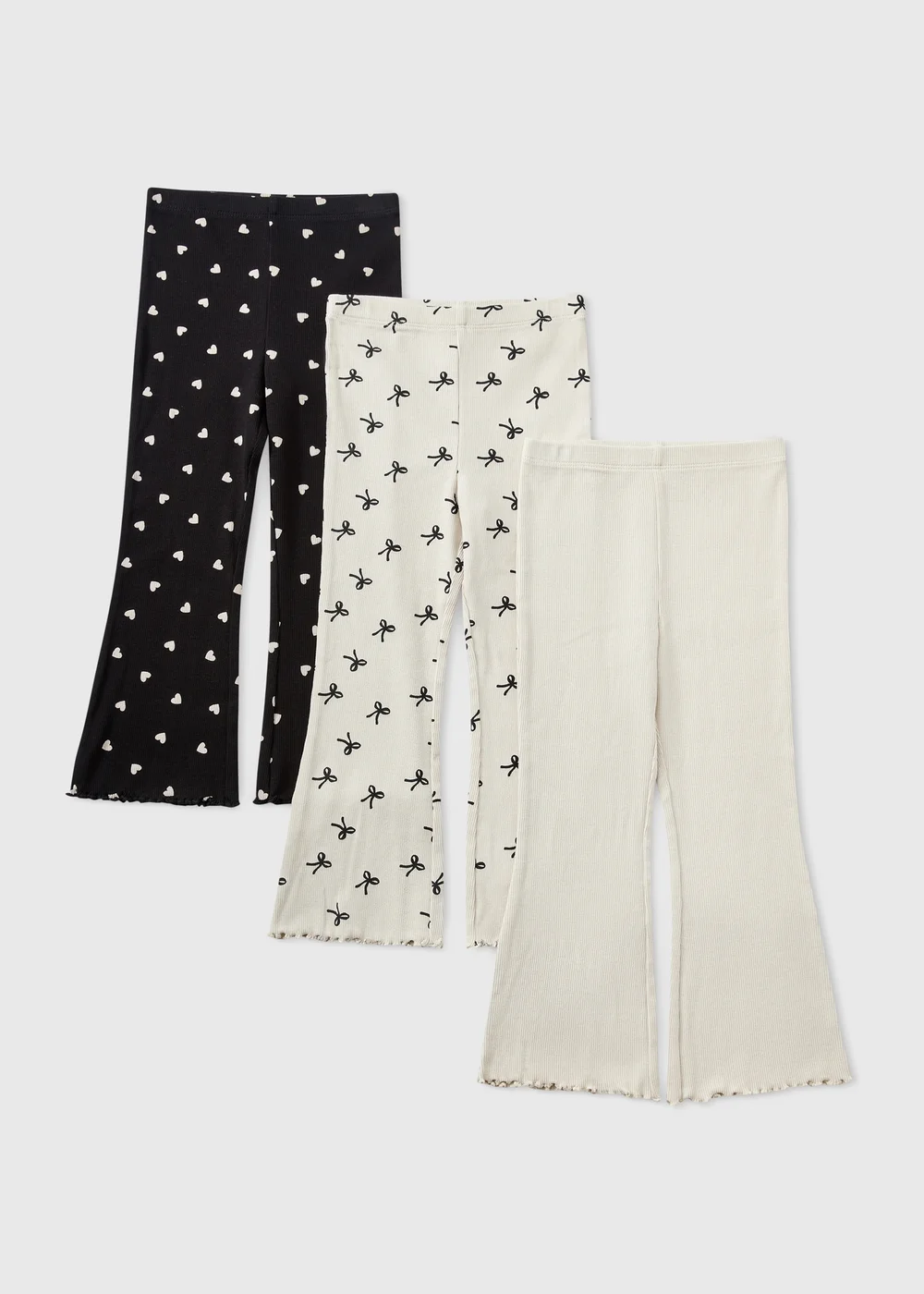 5 Pack Girls Beige/Black Bow Print Flared Leggings (1-8yrs) - 1-1.5 Yrs Image 1