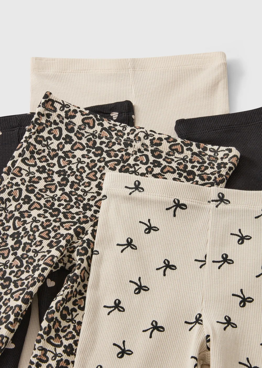 5 Pack Girls Beige/Black Bow Print Flared Leggings (1-8yrs) - 1-1.5 Yrs Image 2