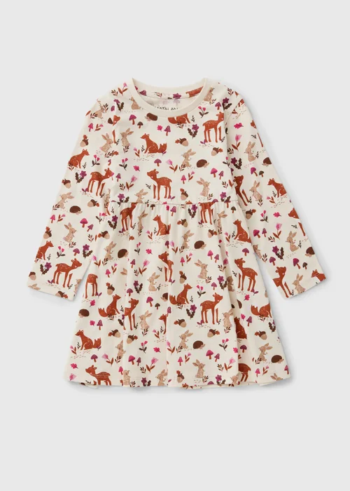 Girls Cream Woodland Print Dress (1-8yrs) - 1.5-2 Yrs Image 1