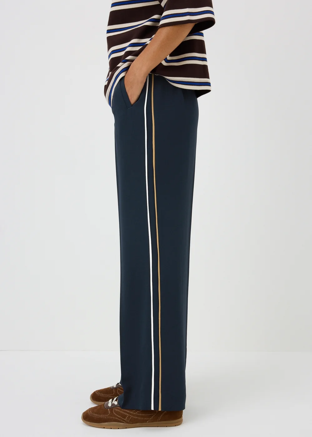 Petite Navy Side Stripe Wide Leg Trousers - 8/L27 Image 2