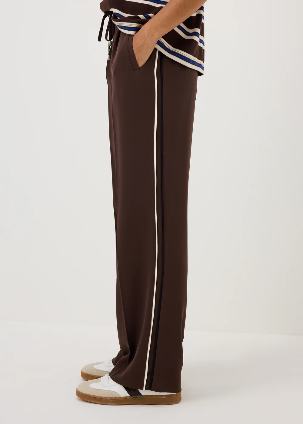 Petite Chocolate Brown Side Stripe Ponte Wide Leg Trousers - 8/L27 Image 2
