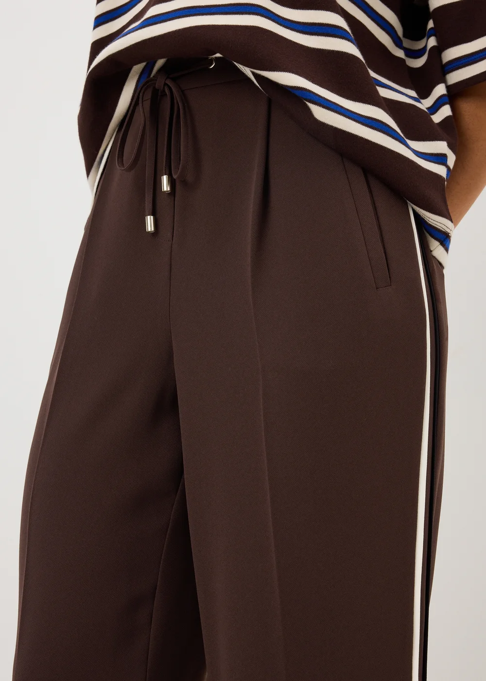 Petite Chocolate Brown Side Stripe Ponte Wide Leg Trousers - 8/L27 Image 1