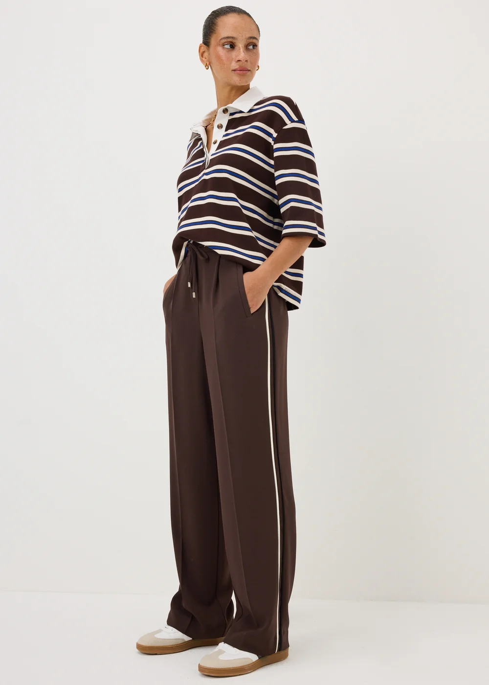 Chocolate Side Stripe Long Trousers - 8/L33 Image 1