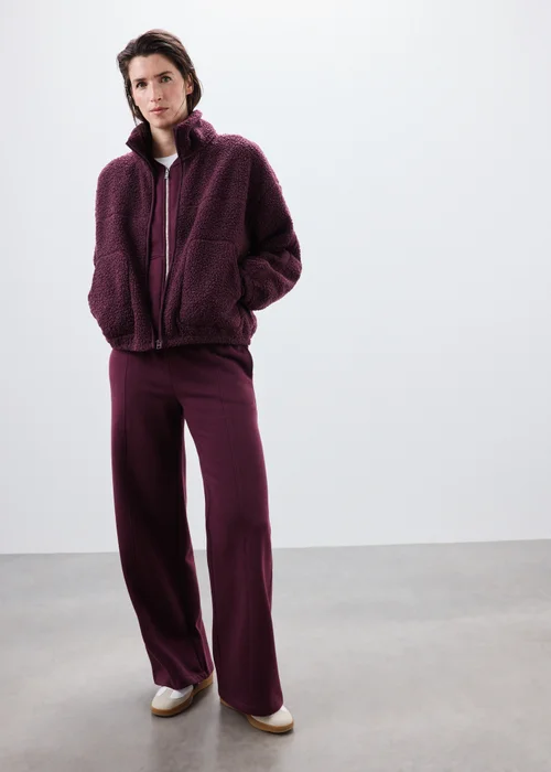 Burgundy Wide Leg Co Ord Jogging Bottoms - XS Image 1