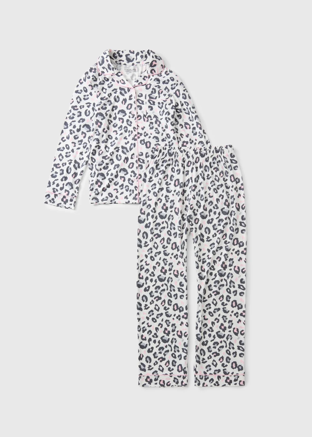 Girls Grey Leopard Print Pyjama Set (7-13yrs) - 7 Yrs Image 1