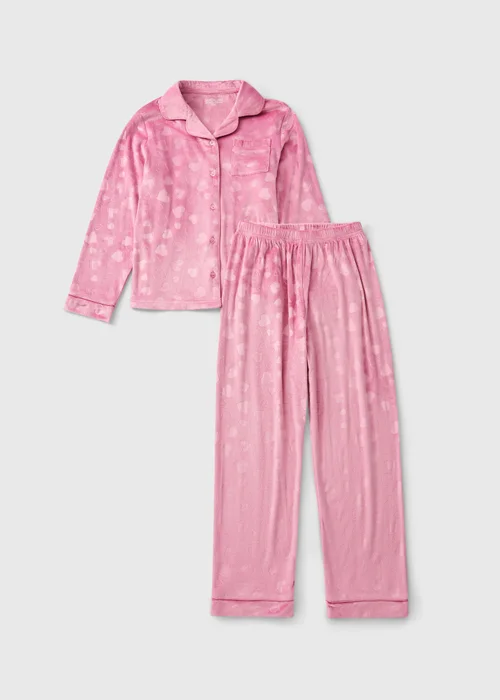 Girls Pink Heart Fleece Pyjama Set (1-13yrs) - 1-1.5 Yrs Image 1