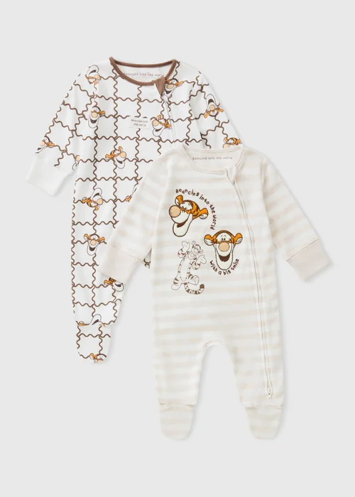 2 Pack Baby Beige Tigger Sleepsuit - Up to 1 Month Image 1