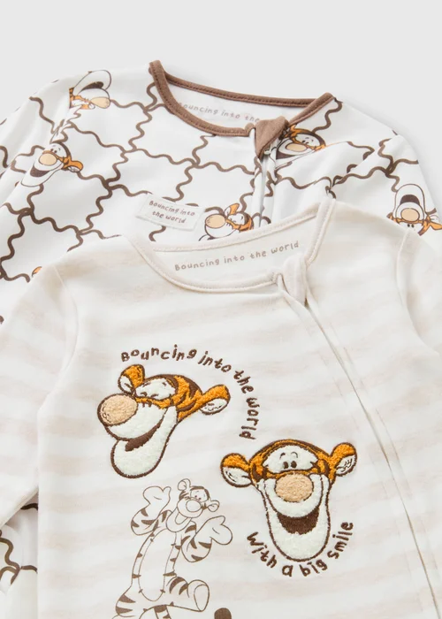 2 Pack Baby Beige Tigger Sleepsuit - Up to 1 Month Image 2