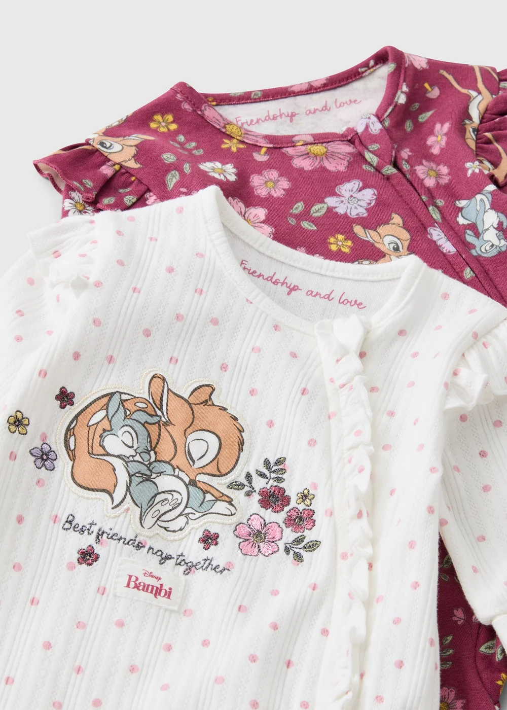 Disney 3 Pack Baby Burgundy Bambi Sleepsuits (0-18mths) - Up to 1 Month Image 2