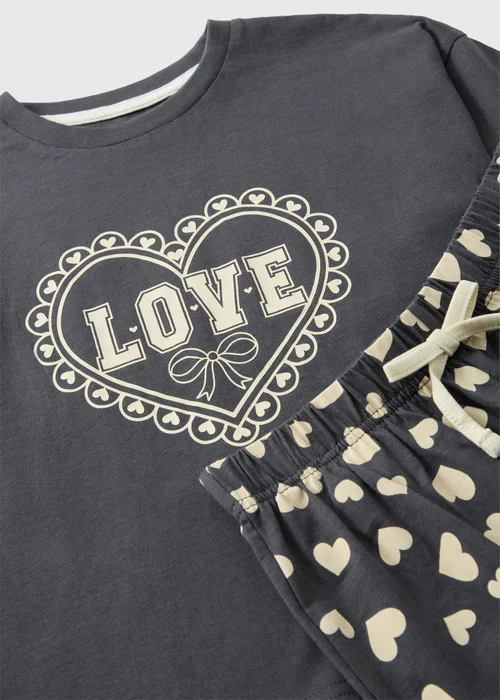Girls Grey Love Pyjama Set (7-13yrs) - 7 Yrs Image 2