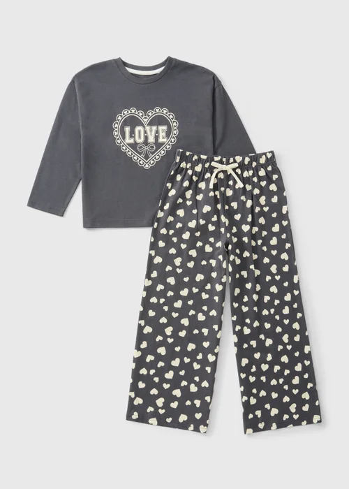 Girls Grey Love Pyjama Set (7-13yrs) - 7 Yrs Image 1