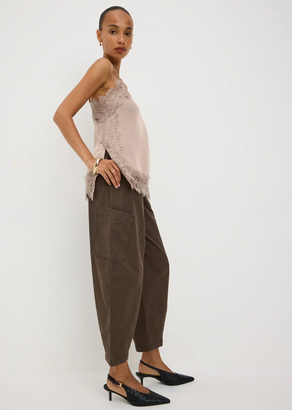 Papaya Petite Mocha Satin Lace Cami Top - 6 Image 1