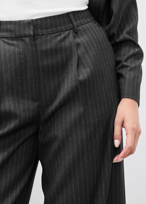 Grey Pinstripe Wide Leg Trousers - 14/L29 Image 3