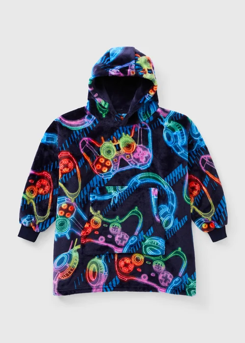Boys Navy Gaming Print Fleece Hoodie - S Image 1
