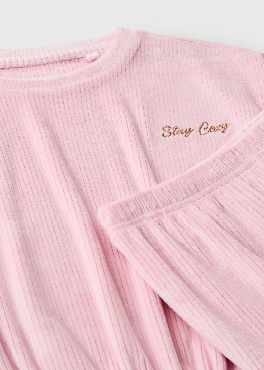 Girls Pink Velour Ribbed Long Pyjama Set (7-13yrs) - 7 Yrs Image 2