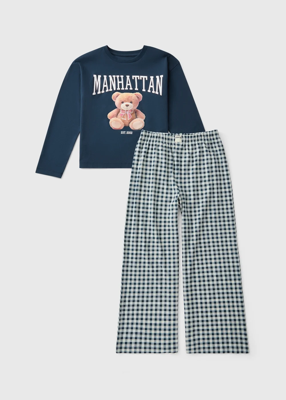 Girls Navy Check Bear Pyjamas (7-13 yrs) - 7 Yrs Image 1