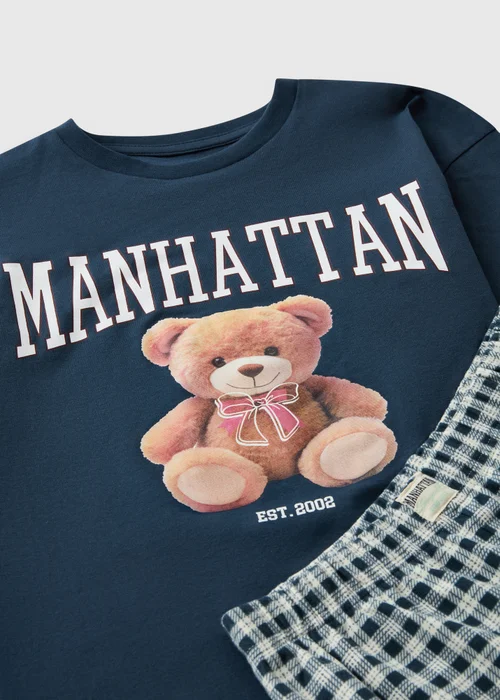 Girls Navy Check Bear Pyjamas (7-13 yrs) - 7 Yrs Image 2