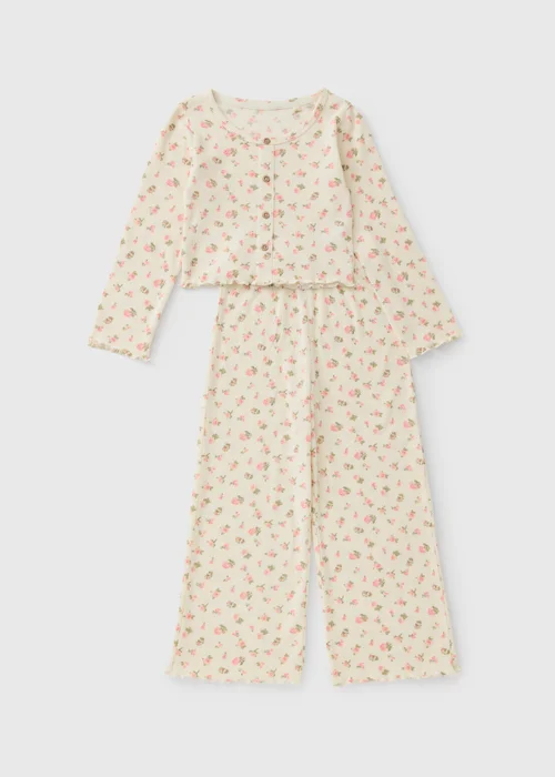 Girls Cream Floral Waffle Pyjama Set (7-13yrs) - 7 Yrs Image 1