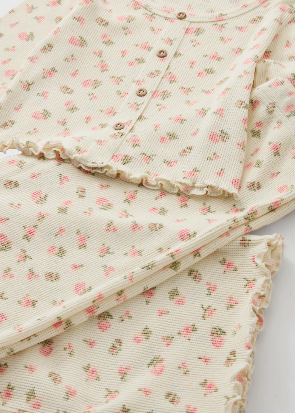 Girls Cream Floral Waffle Pyjama Set (7-13yrs) - 7 Yrs Image 2