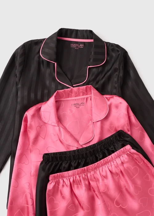 2 Pack Girls Black Satin Short Pyjamas Set (4-13yrs) - 4 Yrs Image 2