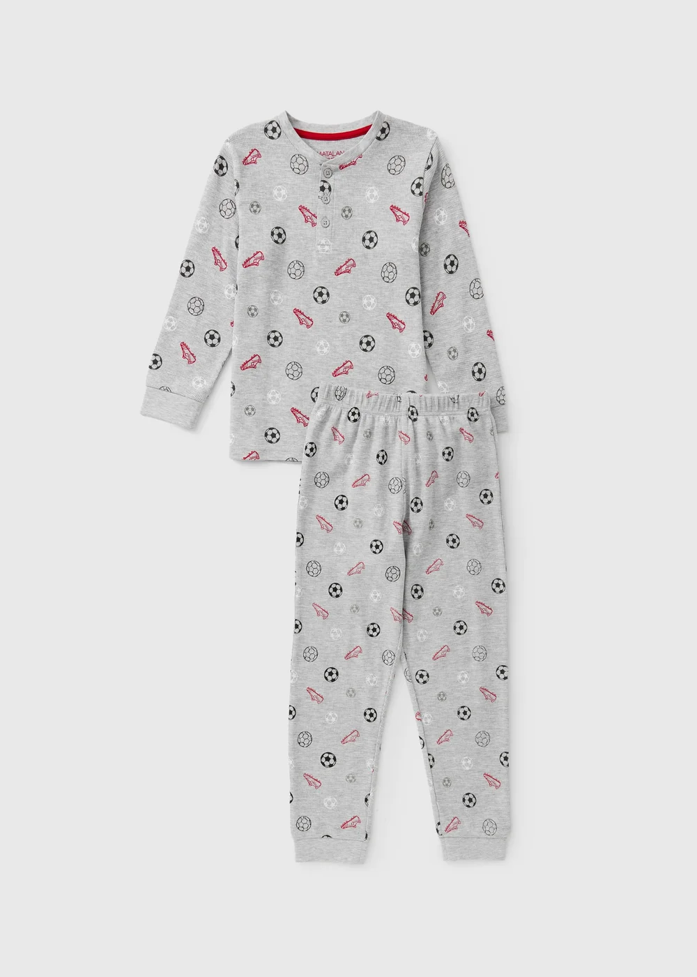 Boys Grey Waffle Football Pyjama Set (7-13yrs) - 7 Yrs Image 1