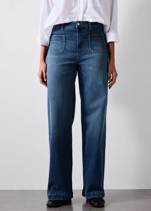 Mid Wash Stretch Pocket Front Mid Rise Wide Leg Jeans - 26/L29 Image 1