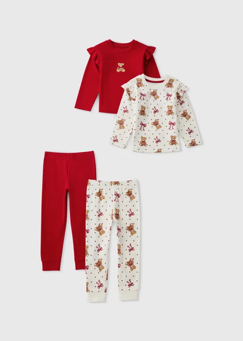 2 Pack Girls Pink Bear Pyjama Sets (1-7 Yrs) - 1-1.5 Yrs Image 1