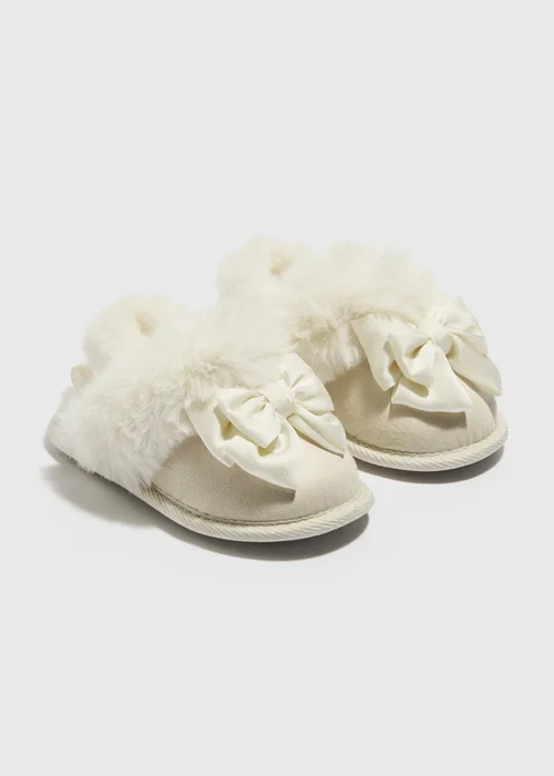 Girls Cream Bow Snug Mule Slippers (Younger 4-12) - 4 Infants Image 1