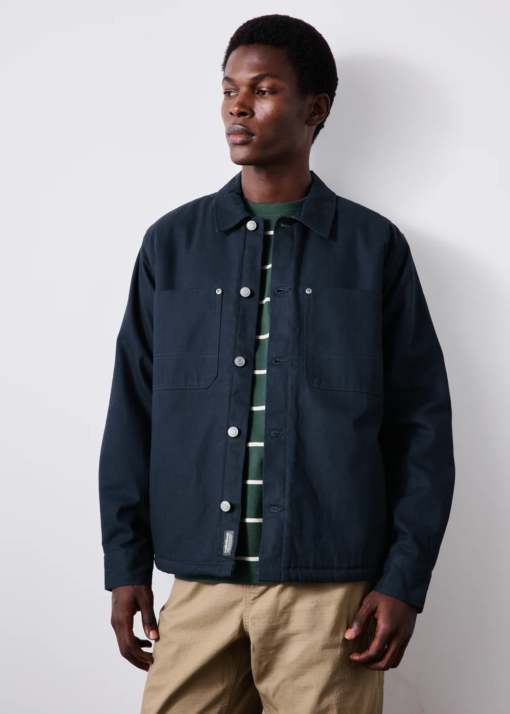 Navy Borg Herringbone Overshirt - M Image 1