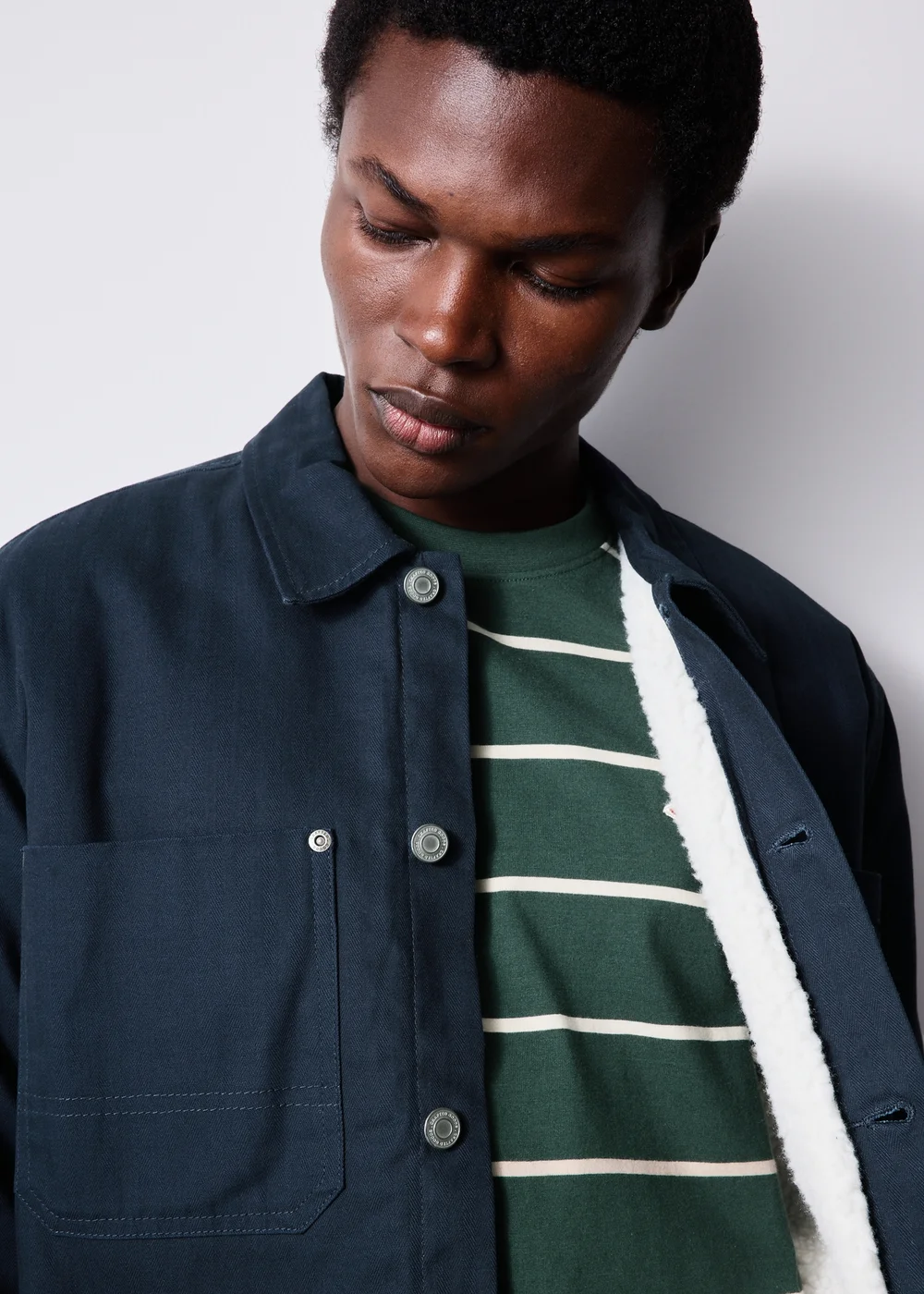 Navy Borg Herringbone Overshirt - M Image 3