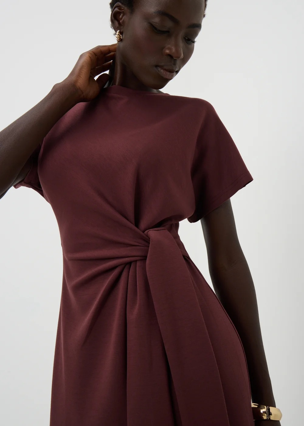Chocolate Tie Waist Midi Dress - 8 Image 1