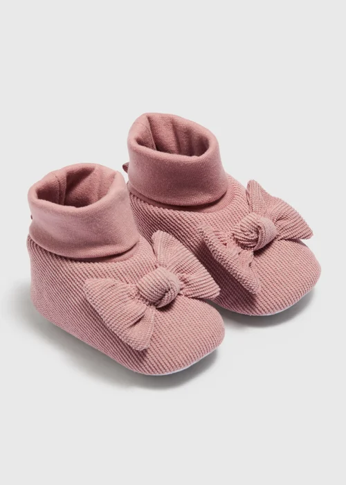 Baby Pink Bow Sock Boots (Newborn-18 Months) - 6-9 months Image 1