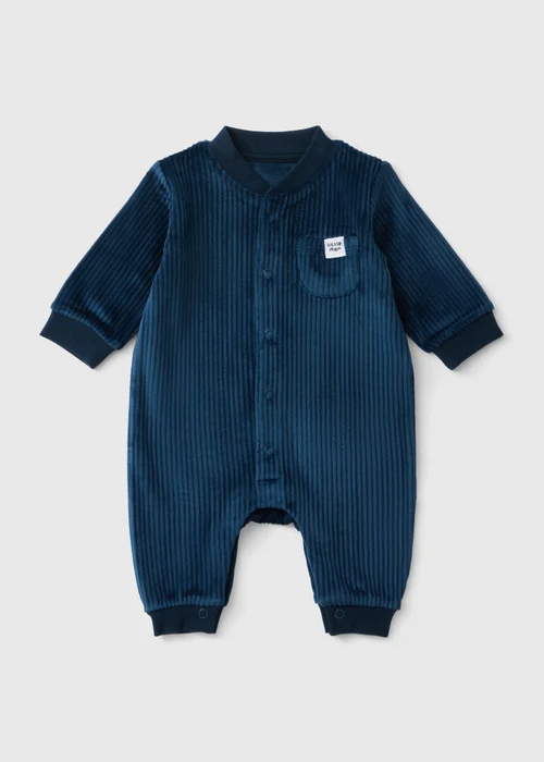 Baby Navy Ribbed Pocket Romper (0-23mths) - First Size Image 1