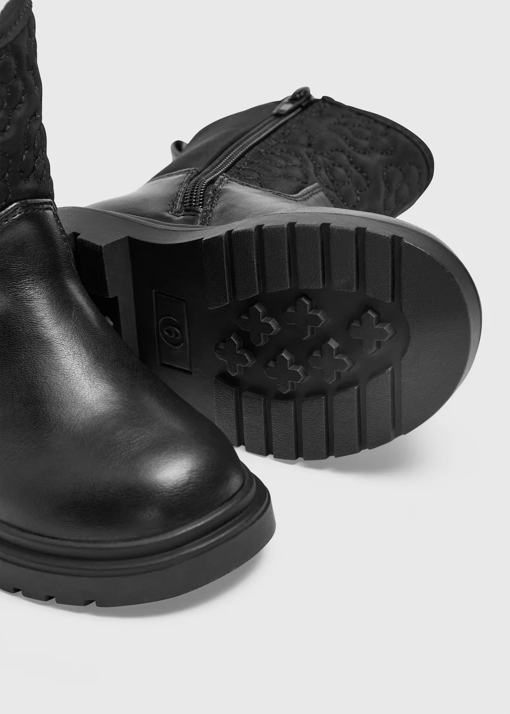 Girls Black Quilted Calf Boot (Younger 4-12) - 4 Infants Image 2