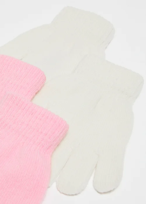 2 Pack Girls Pink/Cream Gloves - One Size Image 2