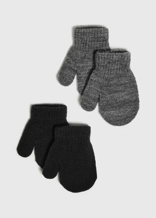 2 Pack Boys Grey/Black Mittens - One Size Image 1