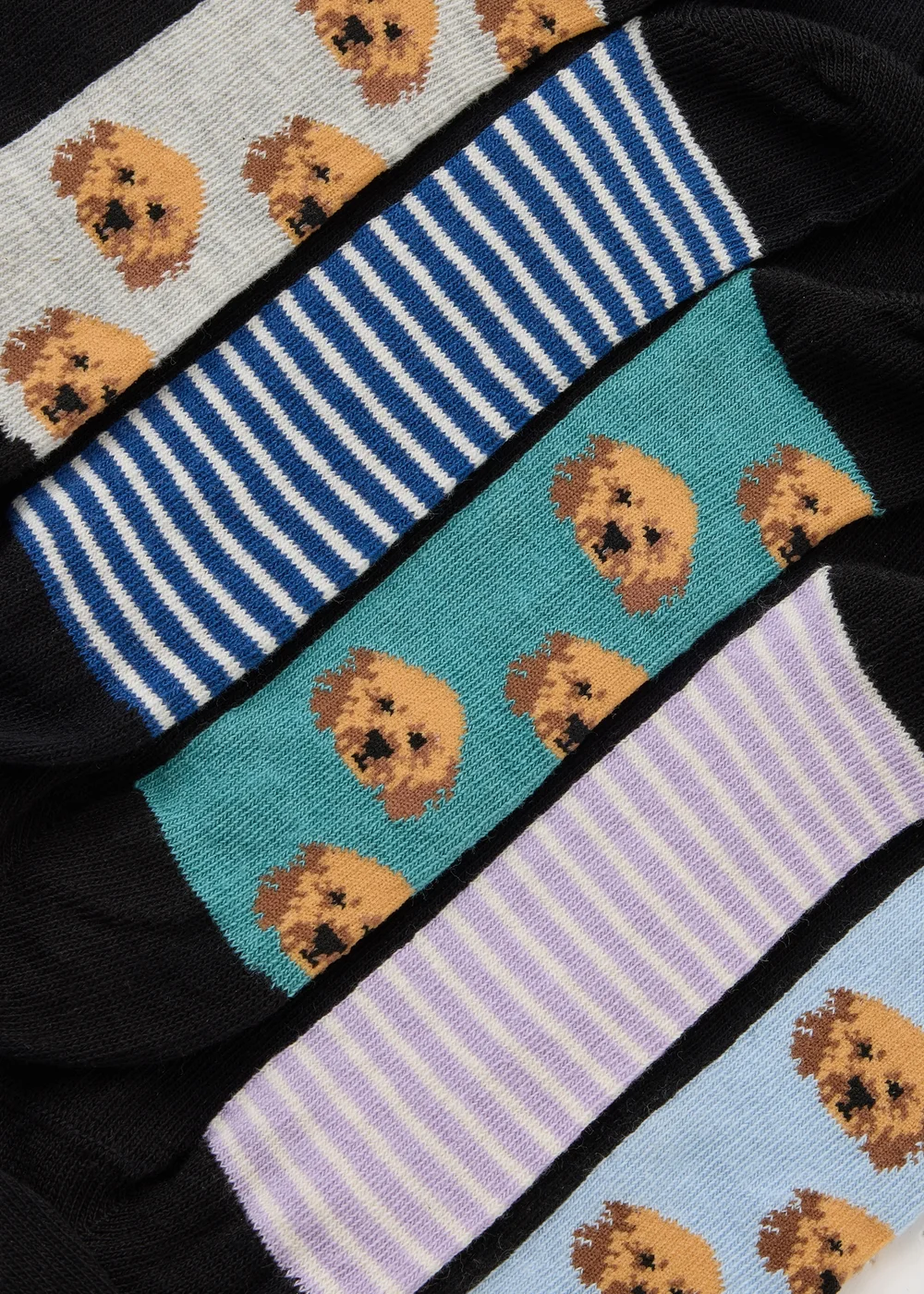 5 Pack Black Dog Footbed Ankle Socks - One Size Image 2