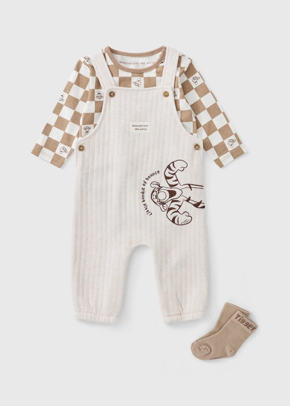 Baby Oatmeal Tigger Top & Dungarees Set (Newborn-18 mnths) - Up to 1 Month Image 1