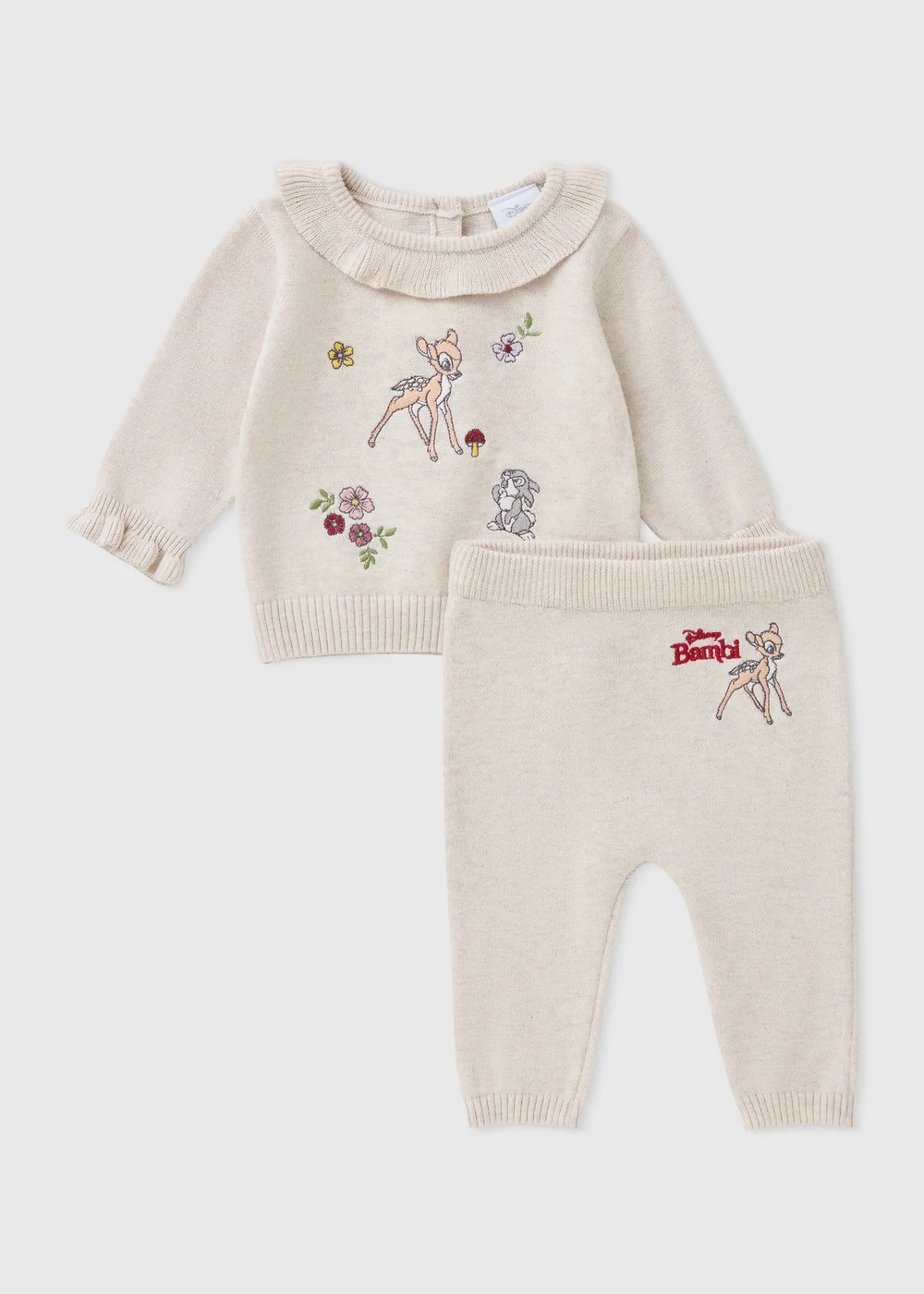 Baby Oatmeal Marl Bambi Collar Knit Top & Leggings Set (0-23mths) - Up to 1 Month Image 1