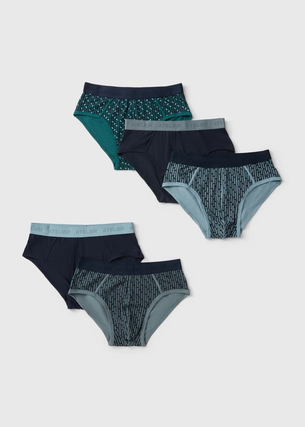 5 Pack Geometric Teal Briefs - S Image 1