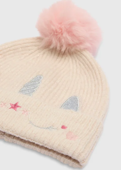 Girls Cream Unicorn Beanie Hat (3-10 Yrs) - 7-10 Yrs Image 2