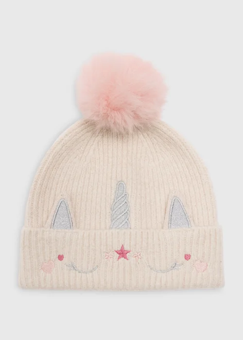 Girls Cream Unicorn Beanie Hat (3-10 Yrs) - 7-10 Yrs Image 1