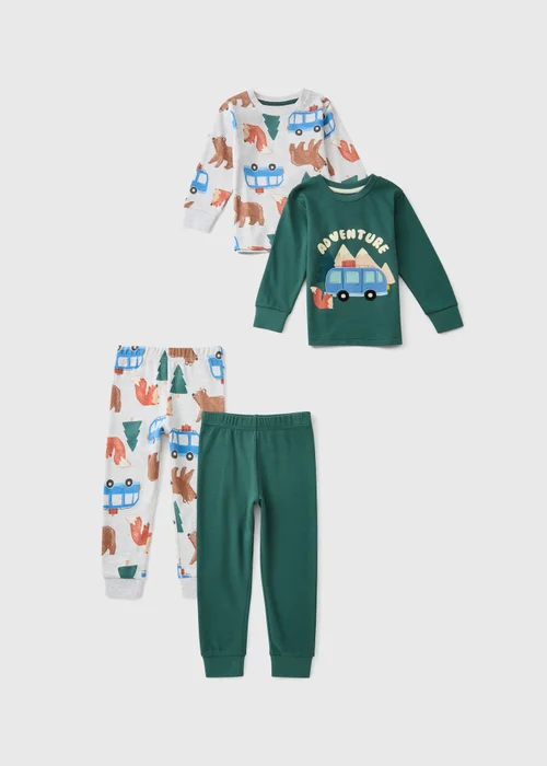 2 Pack Boys Forest Green Woodland Print Pyjamas (1-7yrs) - 1-1.5 Yrs Image 1