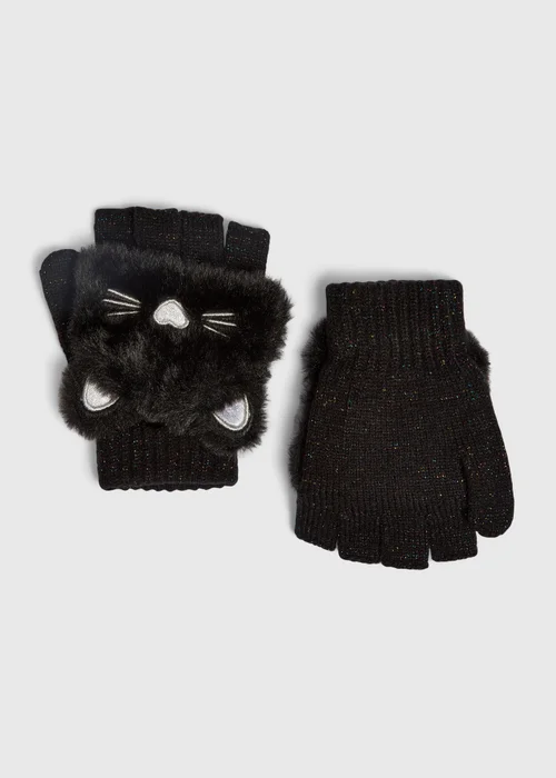 Girls Black Cat Novelty Mittens - One Size Image 1