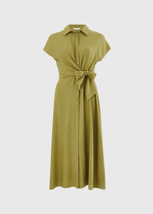 Lime Green Tie Front Midi Shirt Dress - 8 Image 3