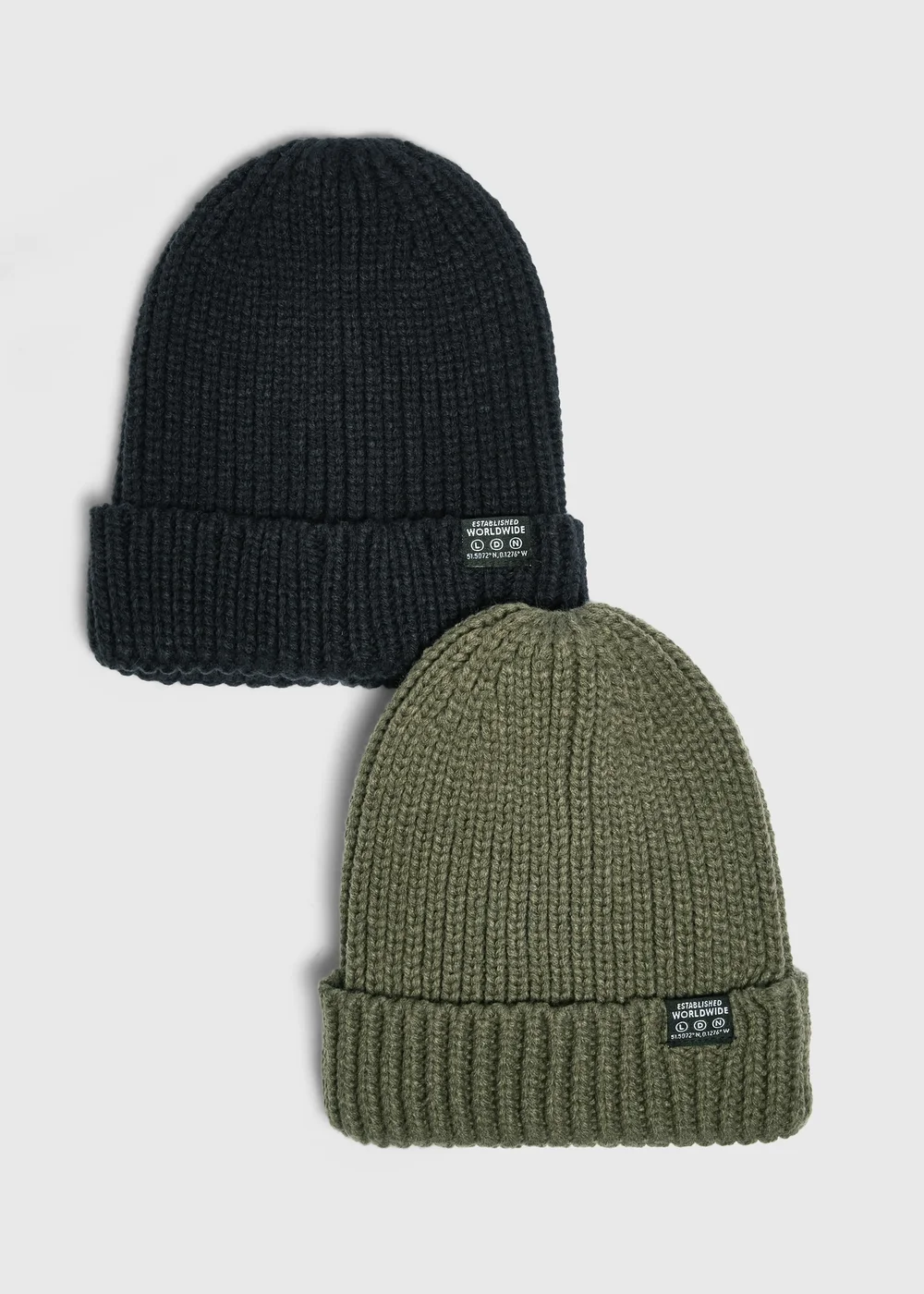 2 Pack Khaki/Navy Beanies (3-13 Yrs) - 7-10 Yrs Image 1