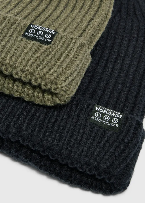 2 Pack Khaki/Navy Beanies (3-13 Yrs) - 7-10 Yrs Image 2
